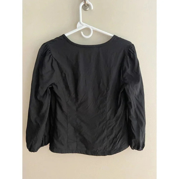 Anthro Maeve Becca Linen Blend Square Neck Puff Sleeve Black Blouse Size 2 - Picture 9 of 11